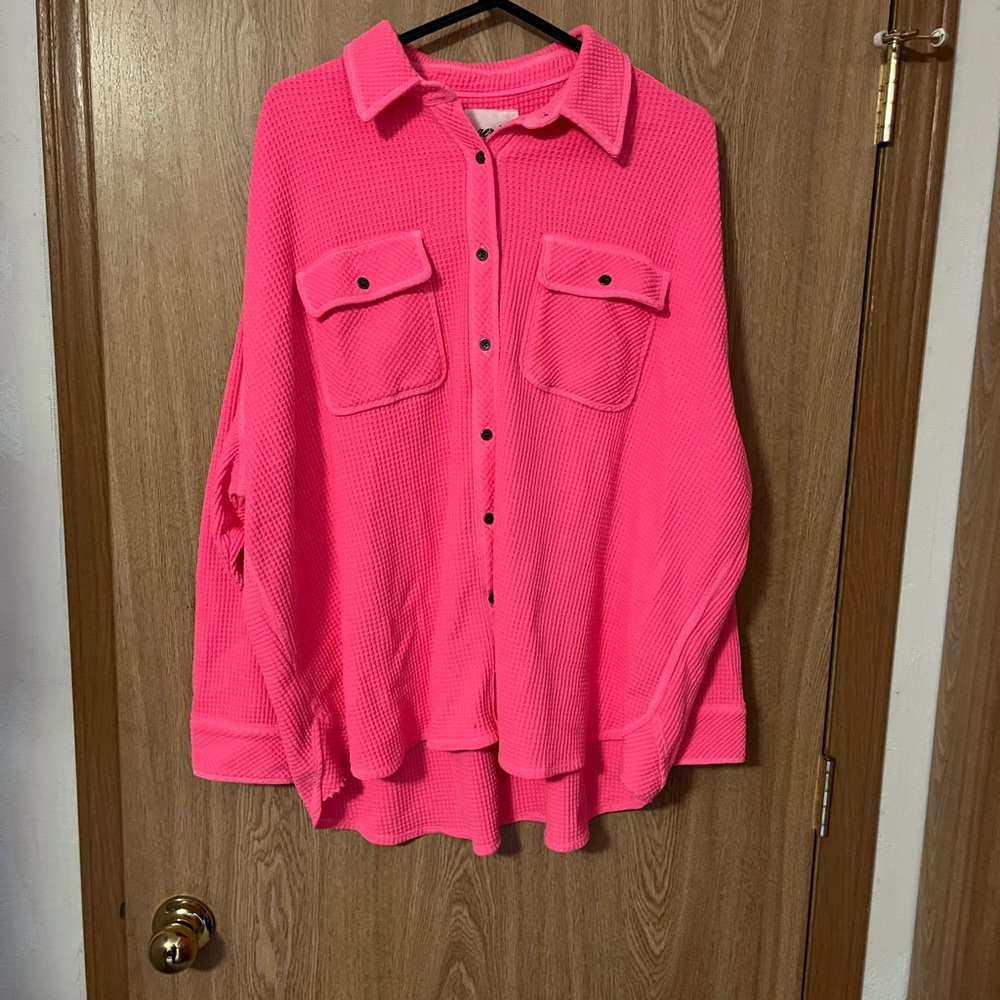 NWT Aerie Button up sweater hot pink